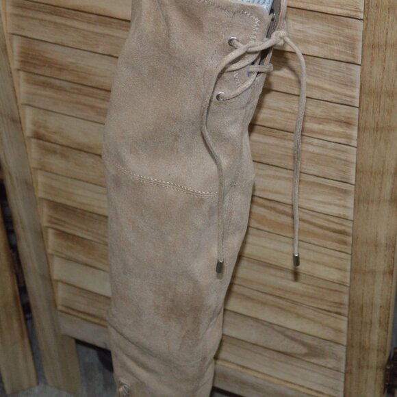 NWOT Guess 8 Tan Over The Knee Boots Faux Suede Open Toes "Galle" - Picture 5 of 7